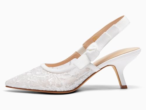 Image of Coutgo Womens Slingback Kitten Heels Closed Pointed Toe Bowknot Knitted Slip On Work Pumps Dress Shoes