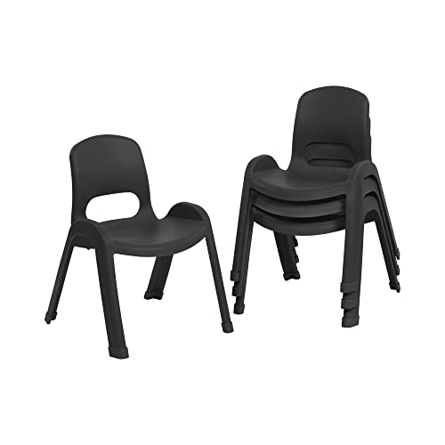 Image of ECR4Kids Plastic Stackable SitRight Chair, 11in, Classroom Furniture, Black, 4-Pack | Durable plastic, GREENGUARD Gold Certified, 3-5 years, 74 lb capacity, fully assembled, indoor and outdoor, classroom /home