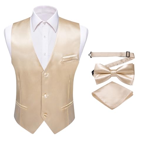 Image of Barry.Wang Mens Suit Vest Bow Tie Set 4PCS Formal V-neck Slim Fit Casual Solid Color Waistcoat Wedding Party Tuxedo