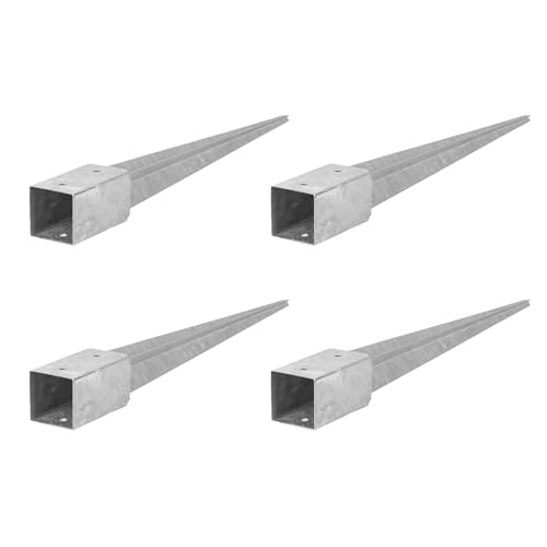 ADGO Douille à enfoncer dans le sol - Kit de 4 supports de poteau 60x60 Longueur 750 mm - Ancrage pour poteau en bois - Galvanisé à chaud