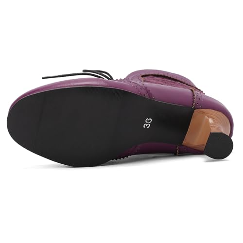 Gicoiz Women Lace Up Military Brogue Low Kitten Heels Comfy Ankle Boots2