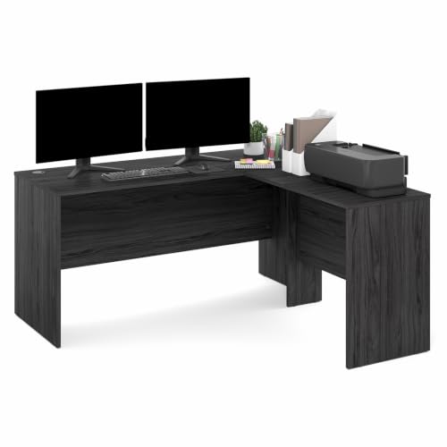 Image of Furinno Roger 60 Inch L-Shaped Office Desk, Executive Desk with Reversible Desk Return, Modesty Panel, Desk Cord Grommet, Scratchproof, for Home Office, Coastal Grey