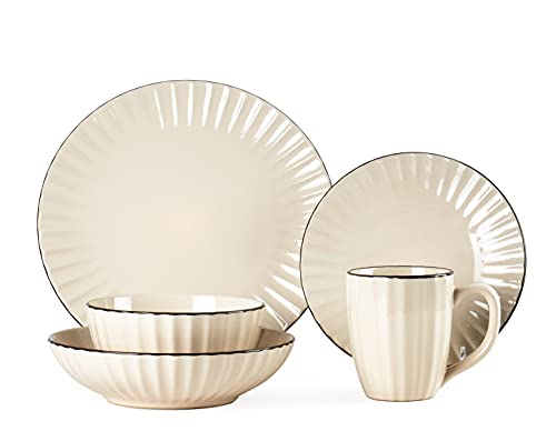 HomeVss, Osita Strip Stoneware 20pc Dinnerware Set, Cream