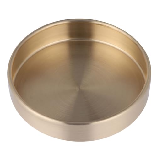 HOMSFOU Bandeja Redonda de Latón 14 Cm para Joyas, Organizador Multifuncional de Estilo Nórdico, Soporte Metálico para Almacenamiento en Tocador y Centro de Mesa