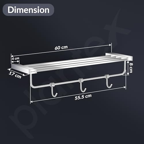 Image of Plantex Smero Pure Brass 24 inch Towel Rack for Bathroom /Towel Stand /Hanger /Towel Holder /Towel Bar /Bathroom Accessories - Arrete (Chrome)