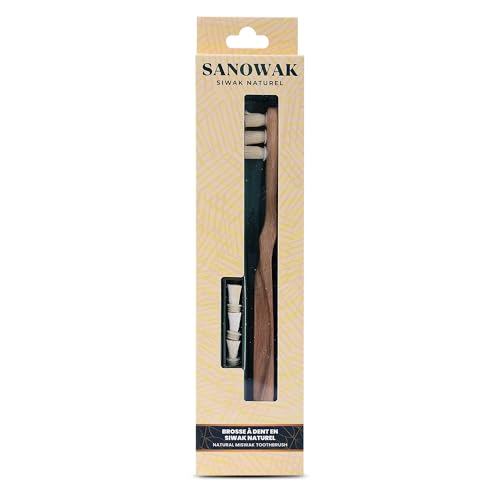 Miswak Siwak Toothbrush with Replaceable Natural Miswak Brush Heads Eco Friendly Wooden Toothbrush Chemical-Free Oral Care Includes 3 Spare Heads