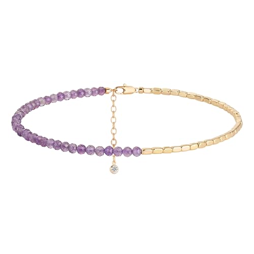 MYEARS Women Beaded Bracelet Gold Gemstone Amethyst 14K Simple Dainty
