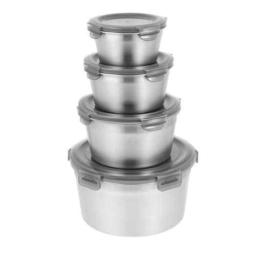 OHPHCALL 4 piezas Cuencos de Acero Inoxidable con Tapas Herméticas Capacidad para Mezclar y Conservar Alimentos Frescos Diseño Apilable y Seguro para Cocina