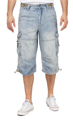 Jet Lag Herren 3/4 Cargo Jeans Shorts mit Seitentaschen Safety B Bleached XL