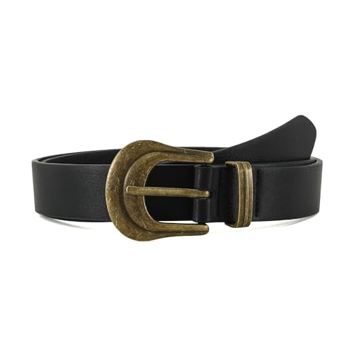 Earnda Women Western Leather Belts for Jeans Pants Vintage Waist Belt for Lady Dresses with Gold Silver Buckle