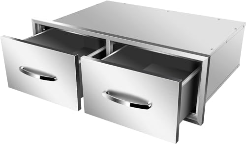 Image of 30 inch W x 10 inch H x 20 inch D Outdoor Kitchen Single Drawer Stainless Steel BBQ Access Drawers with Exquisite Handle for Outdoor Kitchen Island or Grill Station