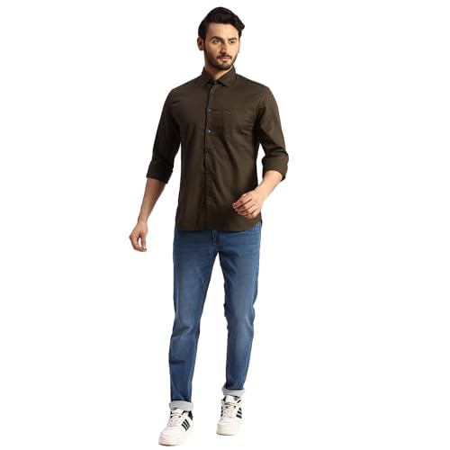 Image of Parx Men's Pure Cotton Solid Pattern Slim Fit Semi Cutaway Collar Full Sleeve Casual Shirt