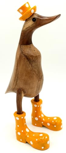 dekoundmeer Ente aus Holz mit gelben Stiefeln und Hut Gartendekoration...