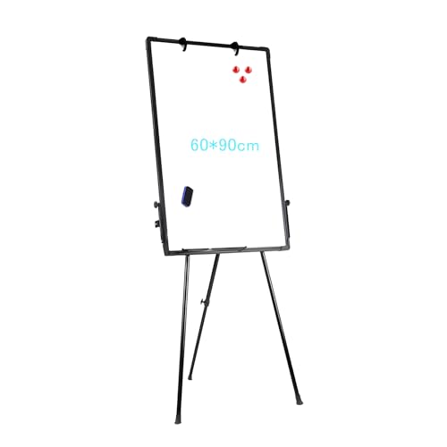 YASICA ホワイトボード イーゼル マグネットボード スケジュールボード 看板 白板 三脚スタンド式 脚付き 60x90cm 高さ調整可能 持ち運びやすい 折りたたみ式 縦型 オフィスや学校用 絵画用 事務用 フック付き イレーザー付き 磁石および消し