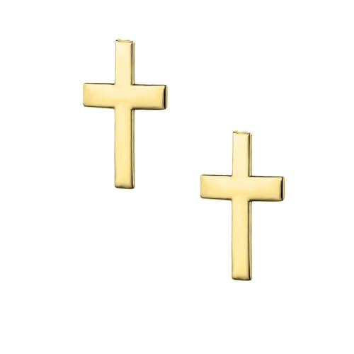 Savlano 925 Sterling Silver Cross Stud Earrings -18K Gold Plated Religious Small Stud Earrings for Women & Men Comes with Gift Box - Made in Italy