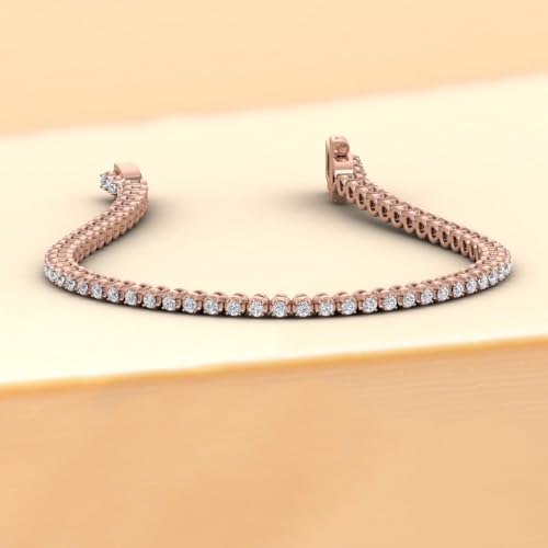 Image of 1 to 6 Carat Prong Set Round Cut Natural Diamond Tennis Bracelet for Women in 14K Gold (7 Inch) (I1-I2 Clarity)