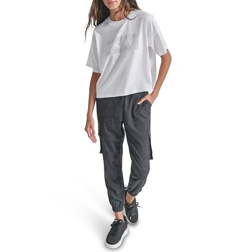 T-Shirt à Manches Courtes DKNY pour Femme Blanc Taille XS avec Logo en Rhinestone