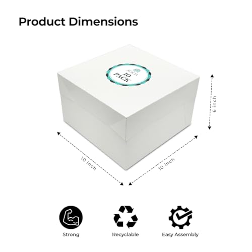 ACACIA 10" White Cake Boxes with Glued Lids – Pack of 10 | Durable & Sturdy Cardboard for Transporting Celebration Cakes, Birthdays, and Events | Easy Assembly & Recyclable