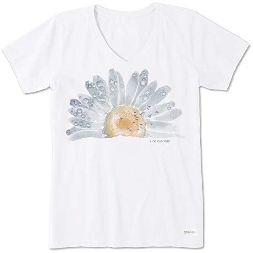 Life is Good Crusher tee Shirt, Short Sleeve Cotton Graphic T Shirts, Watercolor Daisy Birds Camiseta, Blanco Nube, XXXL para Mujer