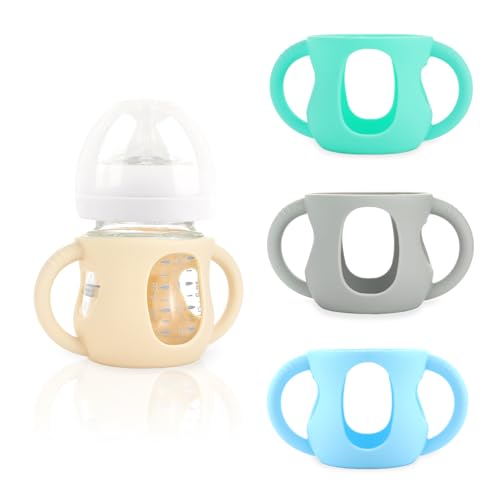 Image of 4-Pack Silicone Sleeves for Philips Avent Glass Bottles, BPA-Free Drop-Resistant Baby Bottle Sleeves with Handles, Compatible with Philips Avent Natural Glass Baby Bottles (4 oz)