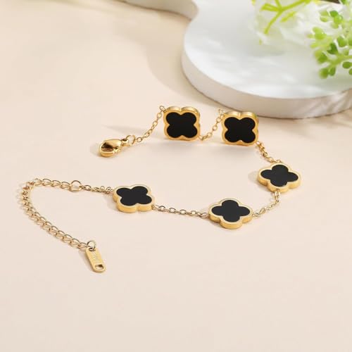 18K Gold Plated Clover Lucky Bracelet for Women Flower Four Leaf Link Bracelets Trendy Jewelry Gifts for Women3