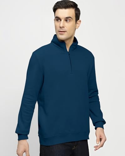 Image of AUSK Mens Sweatshirt with Neck Zipper || Full Sleeve Polo Collar Jacket for Winter wear Fleece Fabric Sweatshirt for Man