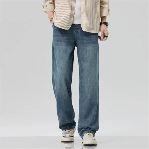 Men's Korean Style Ice Silk Wide Leg Jeans Comfortable Elastic Loose Casual Pants for Summer Everyday4