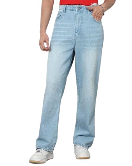 Image of M Q Denim Men's Straight Fit Jeans | Mid Wash Whisker Spray | Comfortable Cotton Denim for Daily & Casual Wear