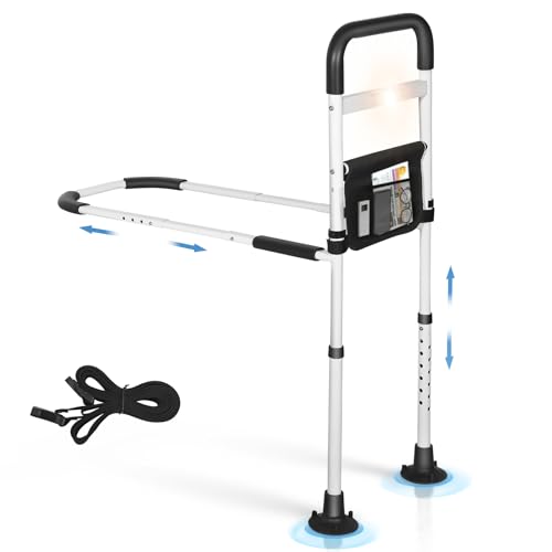 Brolteja Sponde Letto Anziani Anticaduta con Piedi,Barra di supporto regolabile per letto,con sensore, supporto per alzarsi con custodia, supporto per alzarsi in altezza