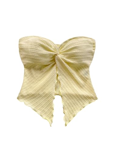 Girl's Twist Strapless Tube Top Split Front Sleeveless Asymmetrical Summer Bandeau Tops