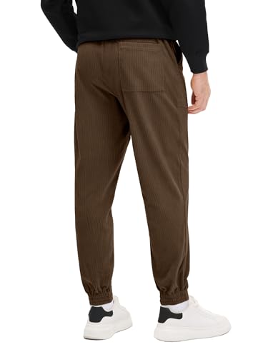 PLEPAN Mens Corduroy Pants Casual Joggers Drawstring Elastic Waist Tapered Sweatpants with Pockets2