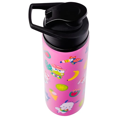 Silver Buffalo Sanrio Hello Kitty and Friends Tropical Stainless Steel Water Bottle Featuring Keroppi, Tuxedo Sam, Badtz-Maru, and Pochacco, 25 Ounces