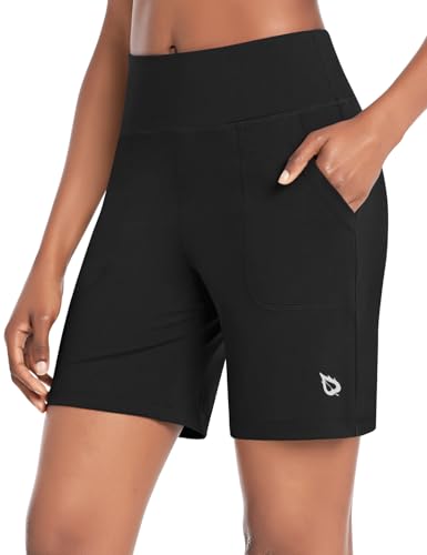 baleaf Bermuda Shorts for Women High Waisted 7'' Athletic Long Workout Running Shorts with 3 Pockets
