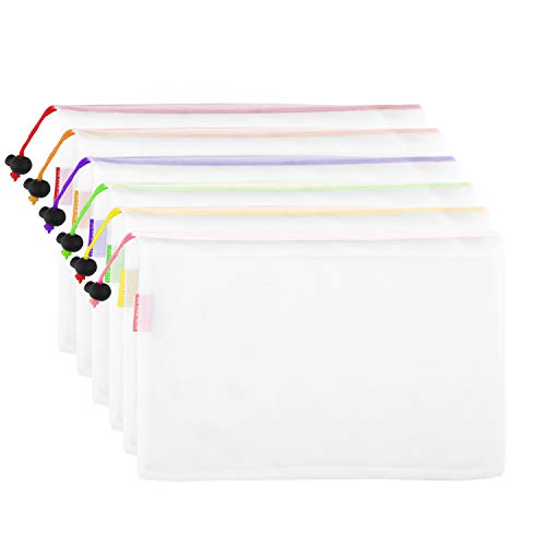 Nuovoware Bolsas de Supermercado Reutilizables, Verduras de Frutas Lavables Bolsas de Malla con Cordones para Compras & Almacenamiento, Juego de 6, Talla S
