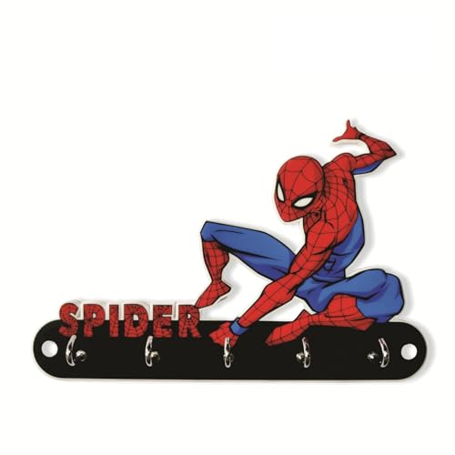 Image of KNP Kids Wall Organiser, Acrylic, Cartoon Theme, 5 Stainless Steel Hook, Weather Proof and Anti-Rust, Wall Mounted Key Holder (Spider 2)