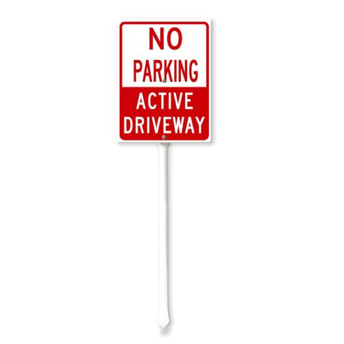 Vdenvileye No Parking Active Driveway Yard Sign with Stake 17.5x22cm Rustproof Aluminum Lawn Decorations Active Driveway Sign for Outdoor Road Street Garden