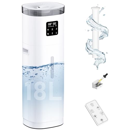 Image of Humidifier Large Room, 2000 sq.ft Quiet Whole House Humidifier, 4.8Gal/18L Large Water Tank, 30%-95% Custom Humidity, Top Fill, 800ml/h Cool Mist, Extension Tube, Remote Control, Aroma Box