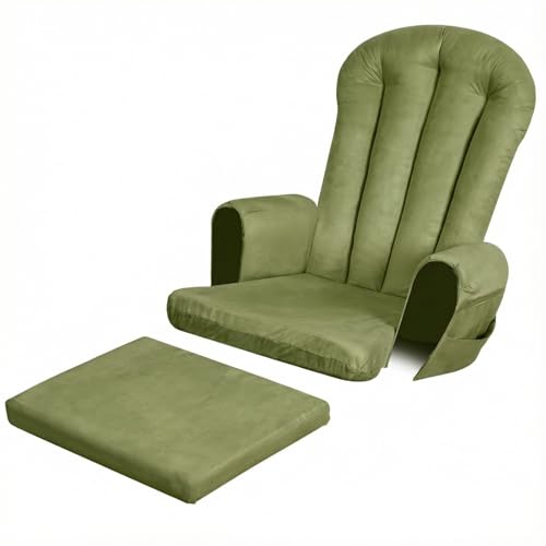 Image of 5PCS Suede Glider Rocker Replacement Cushions with 29.5 inch High Backrest & Side Pockets, Thickened Soft Glider Rocking Chair Cushions with Ottoman Cushion for Indoor Nursery Rocking Chair, Green