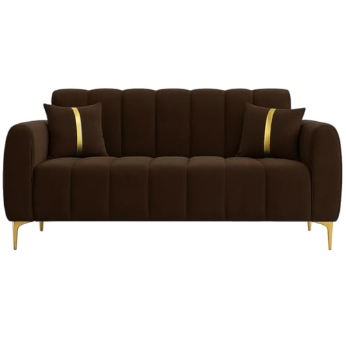 Image of Furny Harmon 5 Seater Fabric 3+2 Sofa Set (Dark Brown) | Soft Velvet Fabric | Modern Design | Comfortable Seating | Living Room Furniture