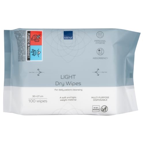 ABENA Light Dry Wipes 1 Pack of 100 Wipes 30 x 27cm Absorbency Level 1 Multifunctional Cleansing Easy & Effective Everyday Cleaning Disposable Towels