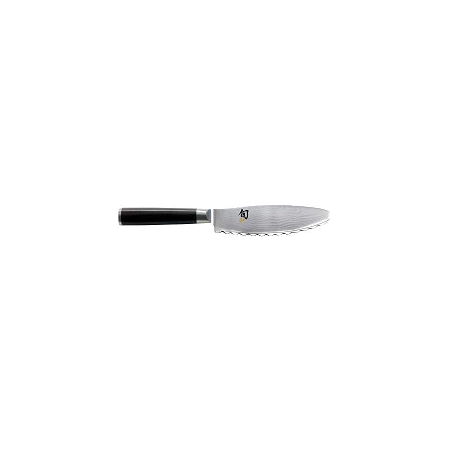 Shun Classic 6-inch Ultimate Utility Versatile, Multifunction Knife with Proprietary VG-MAX Cutting Core and Stainless-Steel Damascus Cladding Handcrafted in Japan by Highly-Skilled, 6 Inch