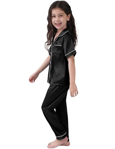 SWOMOG Girls Boys Silk Satin Pajamas Set Button-Down Two-Piece PJs Lounge Sets with Long Pants3
