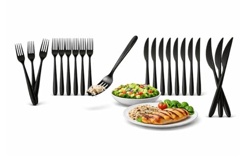 200 Stück Schwarzes Mehrweg Besteck Set 100 Messer & 100 Gabeln Wiederverwendbar Spülmaschinengeeignet bis 125 Waschgänge (EN 12875-1) Stabil & Langlebig Ideal für Gastronomie & Events