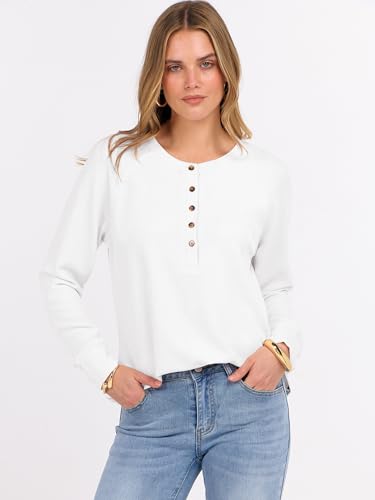 Image of ANRABESS Women's Waffle Knit Henley Top Long Sleeve Shirts