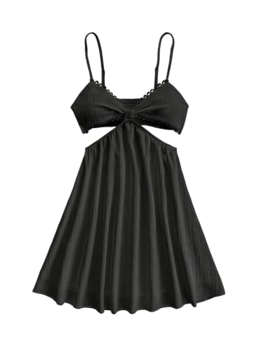 Image of OYOANGLE Women's Cut Out Smocked Sundress Backless Ruffle A Line Cami Dress | Country Concert Dress, Sun Dress, Sunmer Dresses, Ceach Dress, Flowy Mini Dress, Cutout Sundress