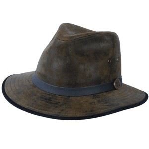 EurekaIndiana Jones Madrid Style Fedora Leather Hat -EH065- Olive - L