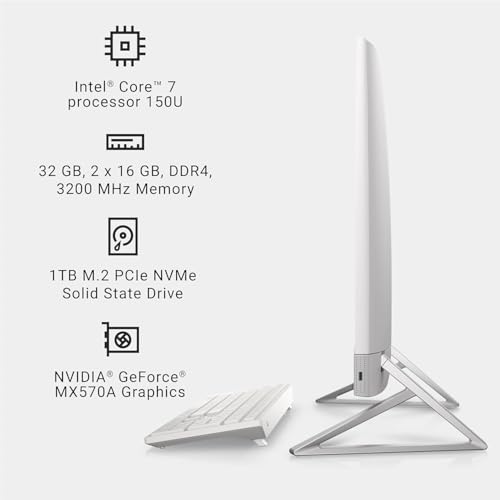 Image of Dell All-in-One Desktop Computer PC, Inspiron 27 inch FHD IPS Touchscreen PC, Intel 10-Core 7-150U, NVIDIA GeForce MX570A, 32GB RAM, 2TB SSD, Wi-Fi 6E, Windows 11 Pro & Free MS Office & External DVD Drive