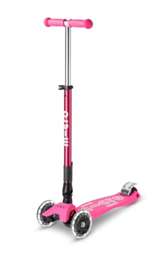 Image of Micro Kickboard | Maxi Foldable LED Kids Scooter for Ages 5-12 | Children up to 110 lbs | 3 Wheel Lean-to-Steer Design | Adjustable T Bar | Smooth Ride, Motion Activated PU LED Wheels | Swiss Design
