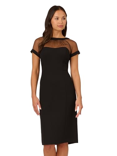 Adrianna Papell Women's Short Sleeve Sheath Dress with Illusion Details, Black, 12