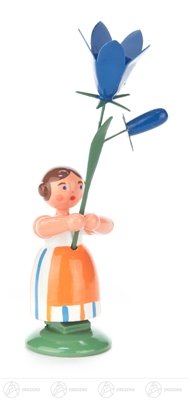 Rudolphs Schatzkiste Osterdeko Blumenmädchen mit Glockenblume - Holzfigur – Frühjahr, Ostern - Handarbeit Erzgebirge – Höhe ca. 11,5 cm - NEU